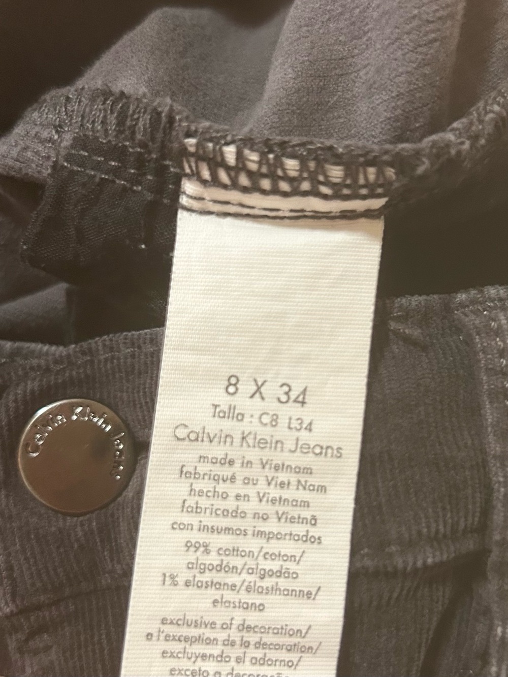 Calvin Klein Jeans Washed Black Corduroy Straight Leg Pants Size 8 - Picture 4 of 13
